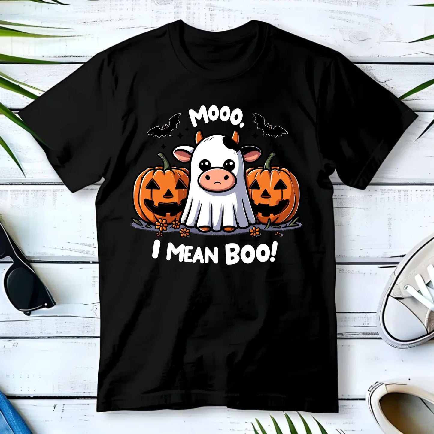Koszulka męska na Halloween - Mooo I mean Boo! - z dynią i duchem HL14 - StoryCups.pl