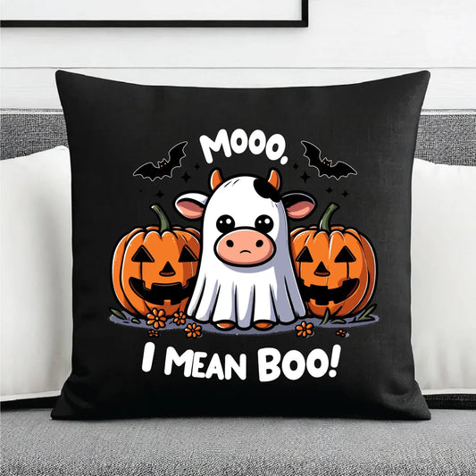 Poduszka dekoracyjna na Halloween - Mooo I mean Boo! - z dynią i duchem HL14 - StoryCups.pl