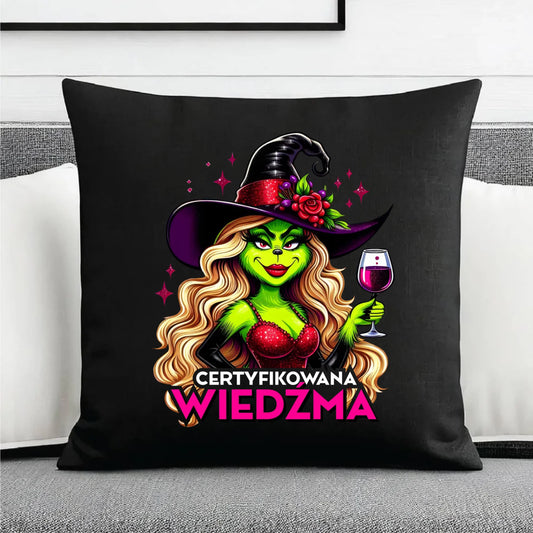 Poduszka dekoracyjna - Certyfikowana wiedźma - śmieszna HL13 - StoryCups.pl