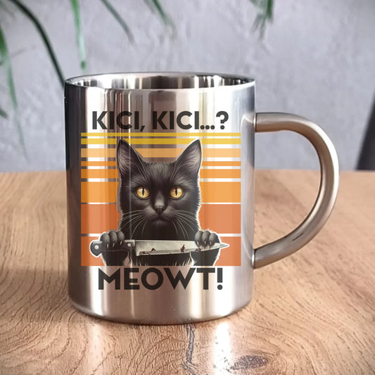 Kubek metalowy - Kot z nożem - Kici, kici... MEOWT! HL17 - StoryCups.pl