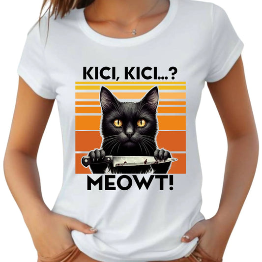 Koszulka damska - Kot z nożem - Kici, kici... MEOWT! HL17 - StoryCups.pl