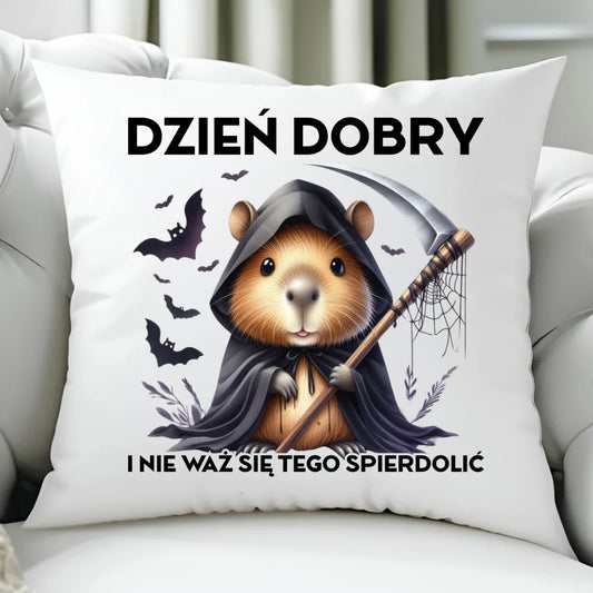 Poduszka halloweenowa - Kapibara Żniwiarz - Dzień dobry - bez cenzury HL20 - StoryCups.pl