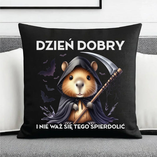Poduszka dekoracyjna na halloween - Kapibara Żniwiarz - Dzień dobry - bez cenzury HL20 - StoryCups.pl