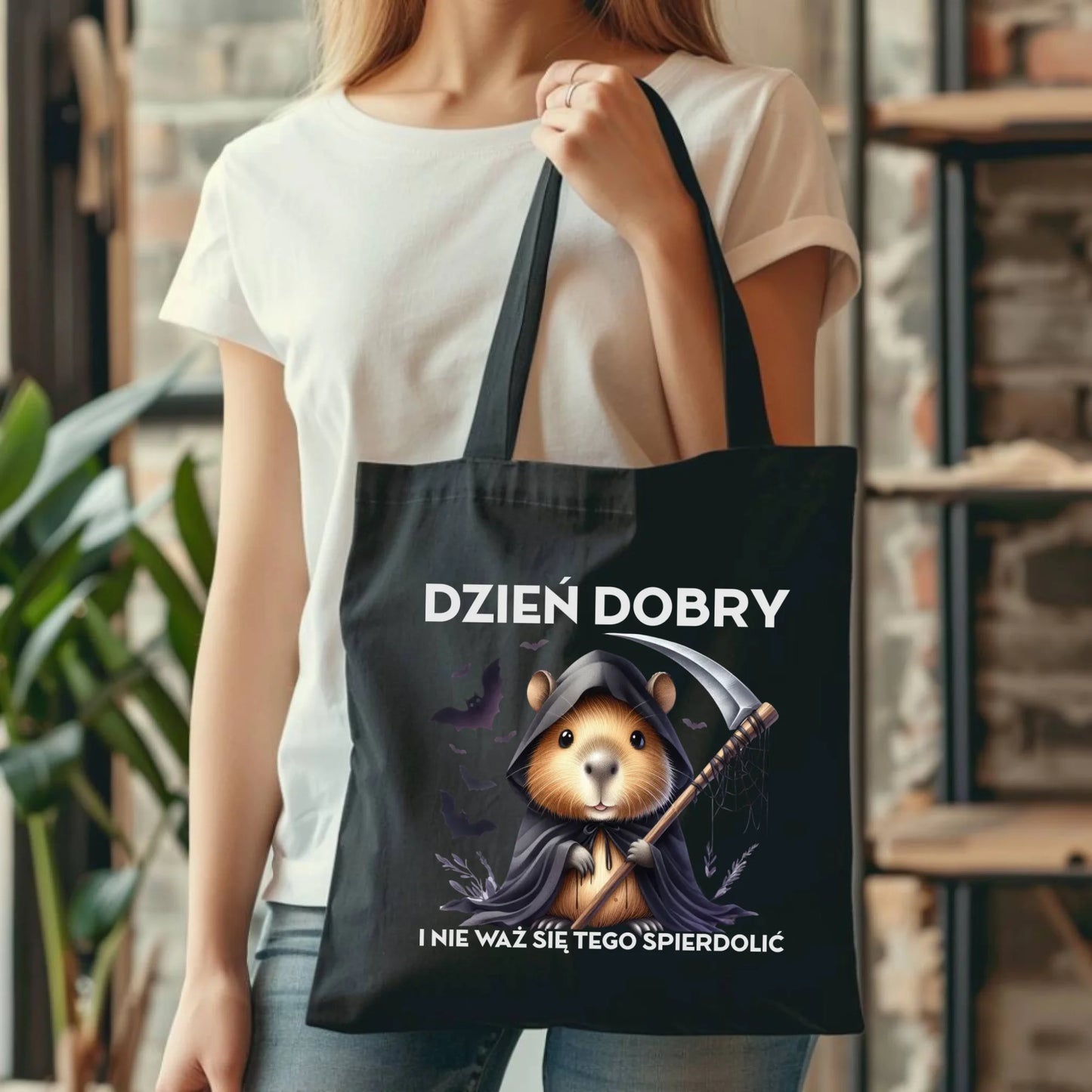 Torba halloweenowa - Kapibara Żniwiarz - Dzień dobry - bez cenzury HL20 - StoryCups.pl