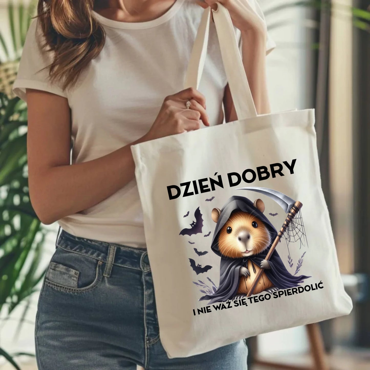 Torba halloweenowa - Kapibara Żniwiarz - Dzień dobry - bez cenzury HL20 - StoryCups.pl