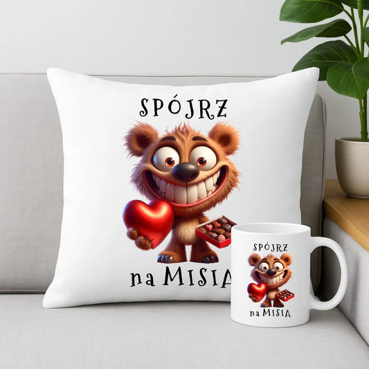 Zestaw poduszka i kubek - Spójrz na Misia W31 - StoryCups.pl