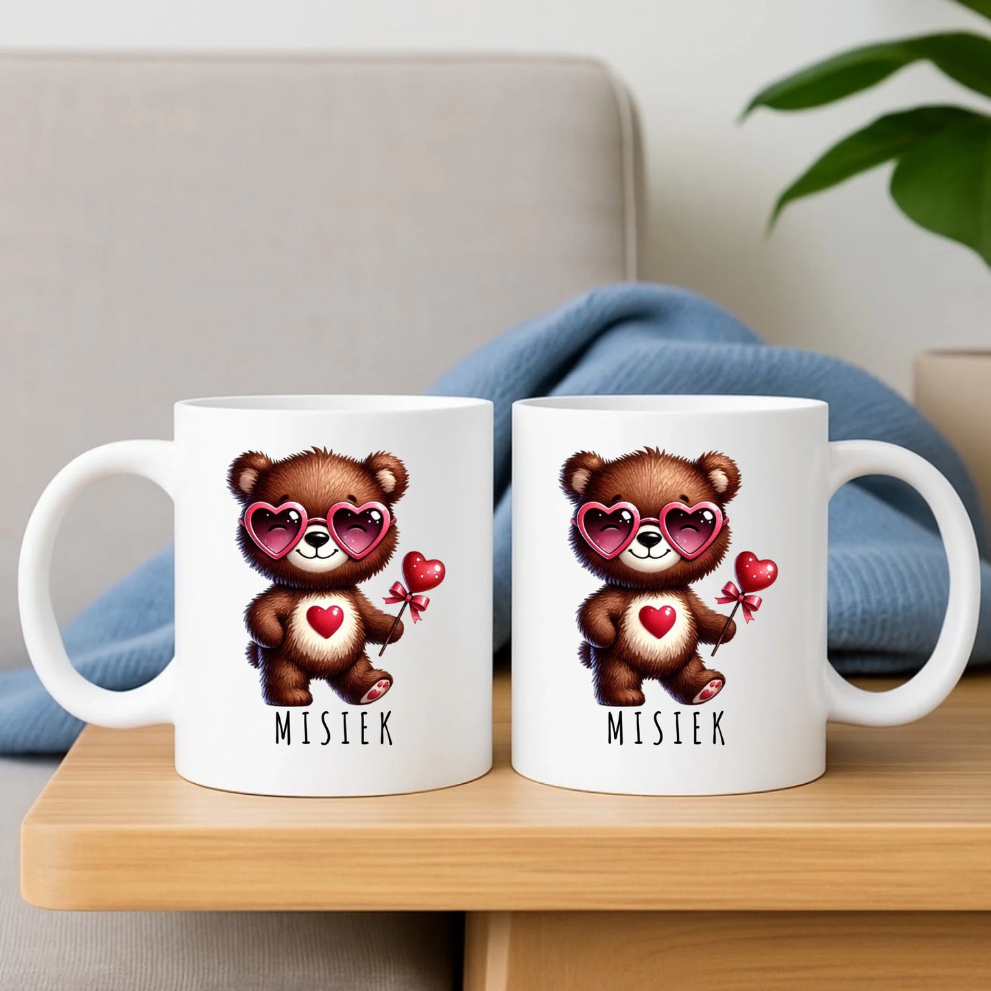 Zestaw poduszka i kubek - Misiek z sercem W34 - StoryCups.pl