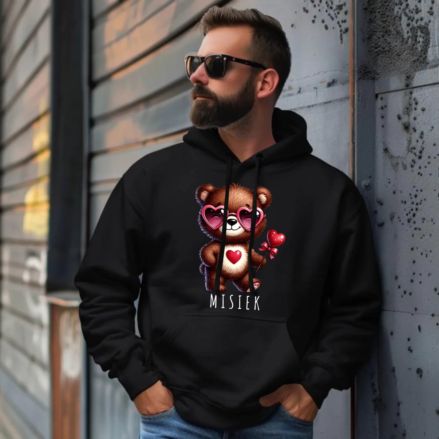 Bluza męska z kapturem - Misiek z sercem W34 - StoryCups.pl