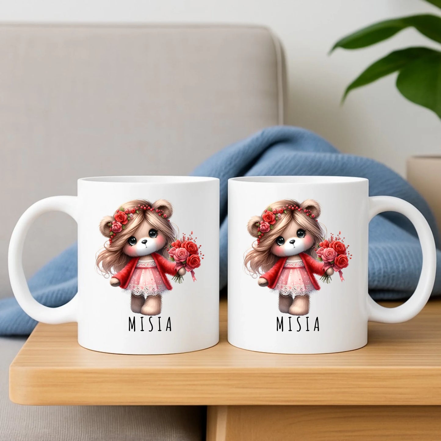 Zestaw poduszka i kubek - prezent dla dziewczyny - Urocza Misia W35 - StoryCups.pl