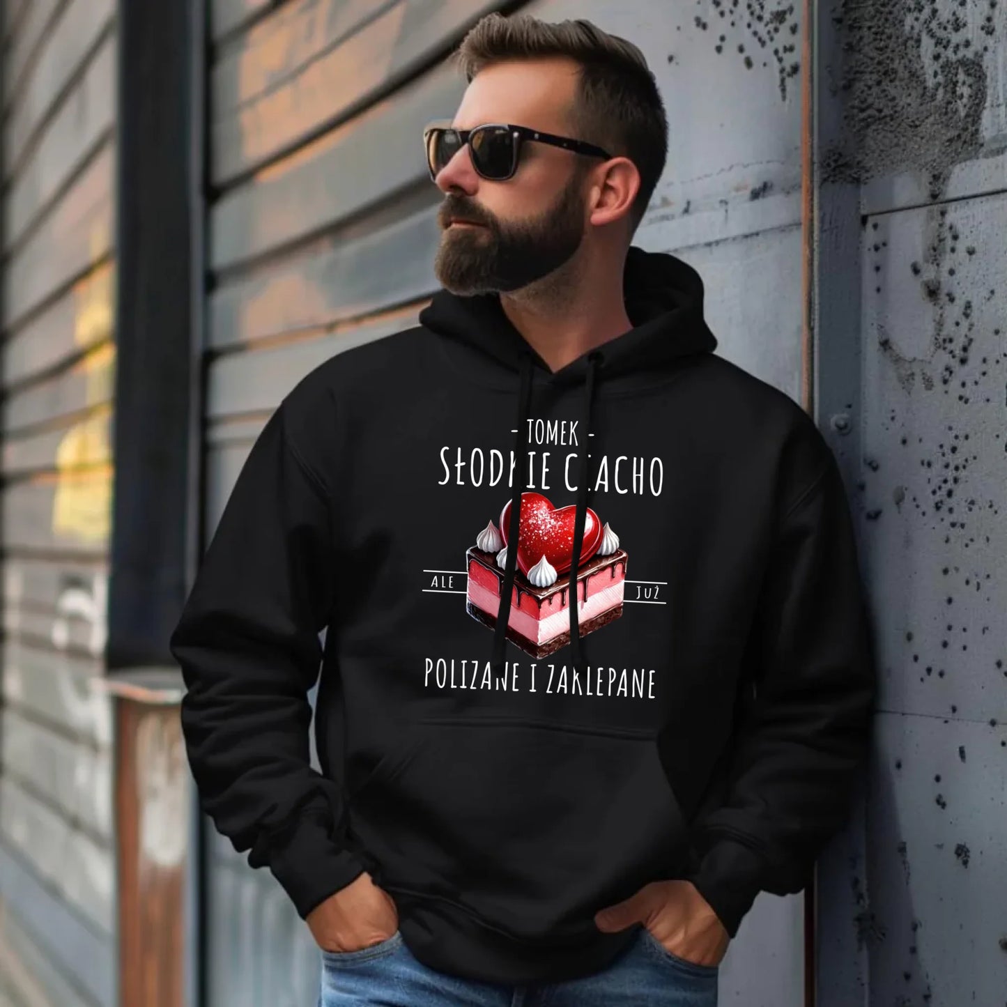 Bluza męska z kapturem - Słodkie ciacho polizane i zaklepane - personalizowana W36 - StoryCups.pl