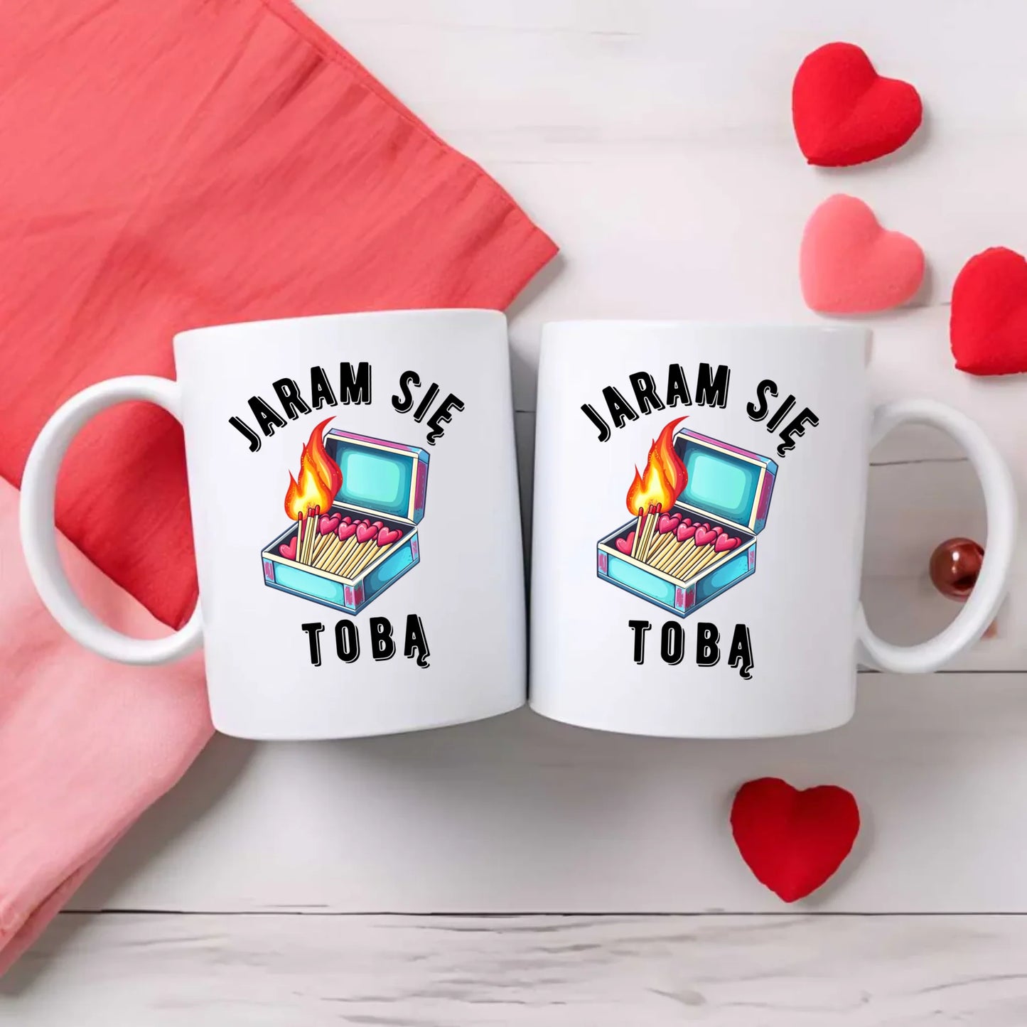 Zestaw poduszka i kubek dla zakochanych - Jaram się Tobą W39 - StoryCups.pl