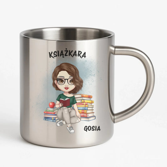 Kubek metalowy - Książkara - Prezent dla miłośniczki czytania książek - personalizowany DZ03 - StoryCups.pl