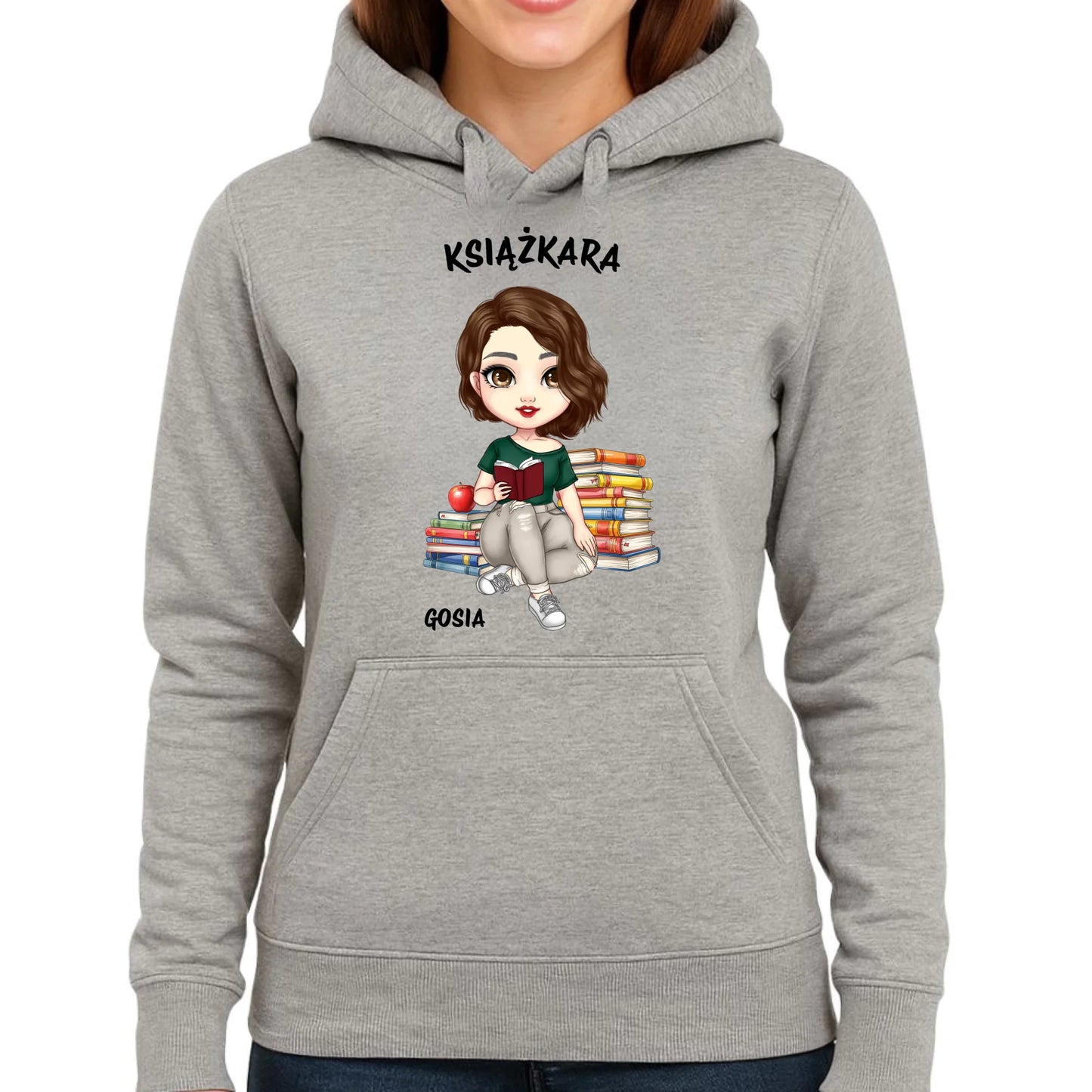Bluza damska z kapturem - Książkara - Prezent dla miłośniczki czytania książek - personalizowana DZ03 - StoryCups.pl