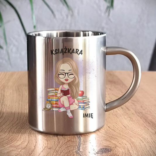 Kubek metalowy - Książkara - Prezent dla miłośniczki czytania książek - personalizowany DZ04 - StoryCups.pl