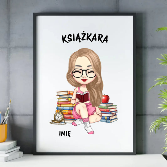 Plakat w ramie - Książkara - Prezent dla miłośniczki czytania książek - personalizowany DZ04 - StoryCups.pl