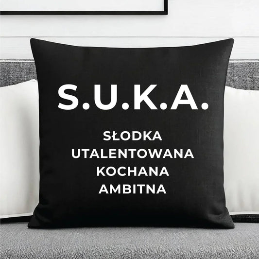 Poduszka dekoracyjna - S.U.K.A. - śmieszny prezent dla niej - bez cenzury DZ16 - StoryCups.pl