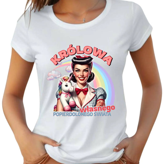 Śmieszna koszulka damska retro – Królowa własnego popierd*onego świata - bez cenzury DZ08 - StoryCups.pl