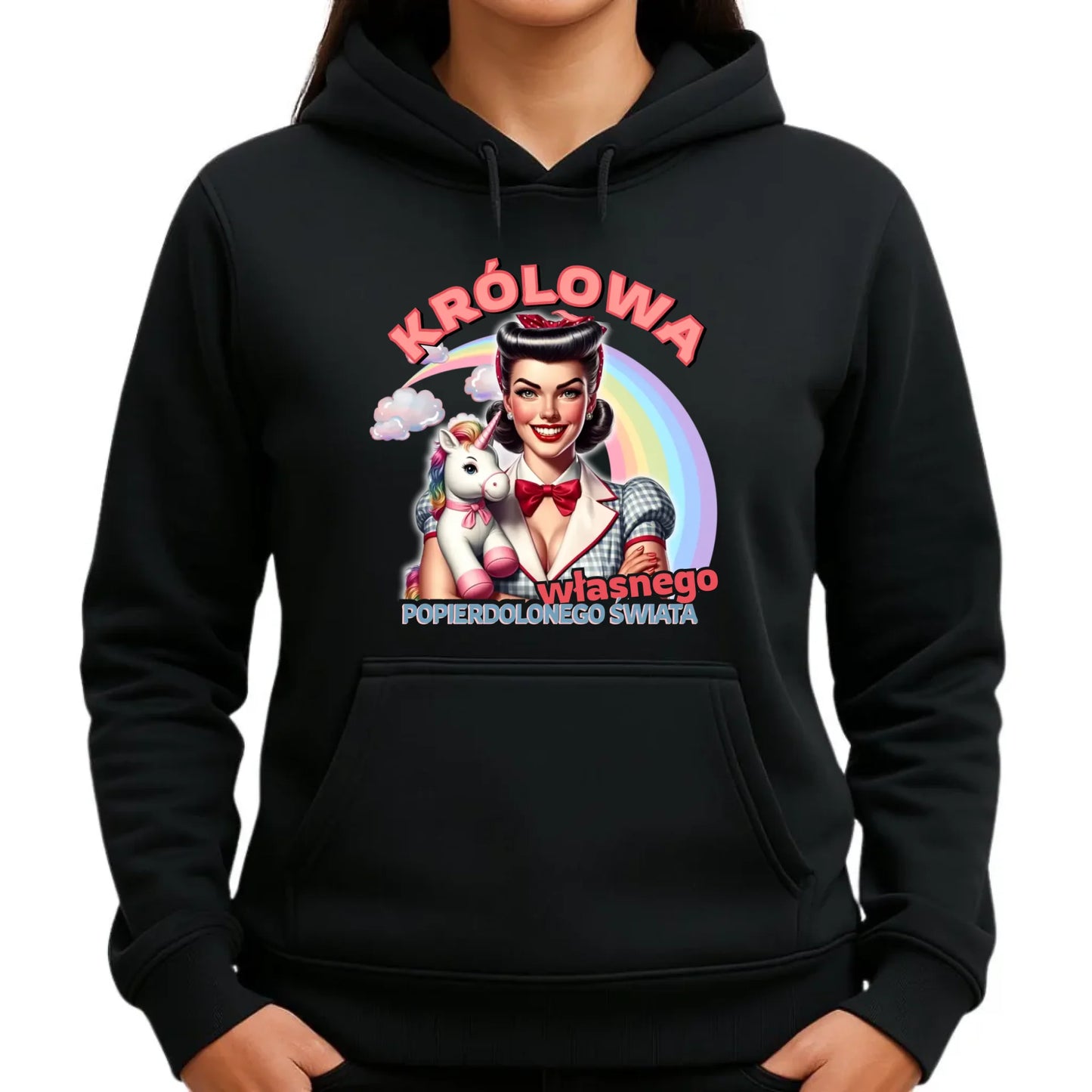 Bluza damska z kapturem retro – Królowa własnego popierd*onego świata - bez cenzury DZ08 - StoryCups.pl