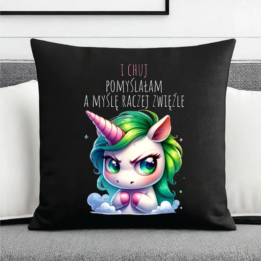 Poduszka dekoracyjna z jednorożcem – I ch*j pomyślałam – bez cenzury DZ12 - StoryCups.pl