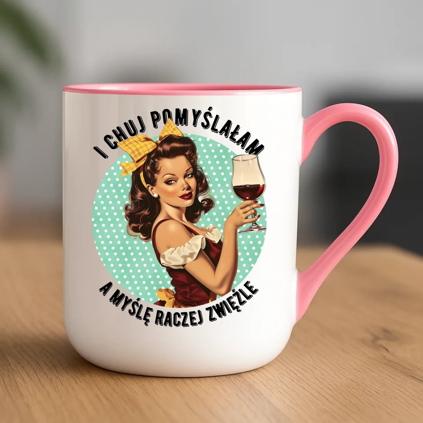 Śmieszny kubek elegant retro - I ch*j pomyślałam, a myślę raczej zwięźle – bez cenzury DZ13 - StoryCups.pl