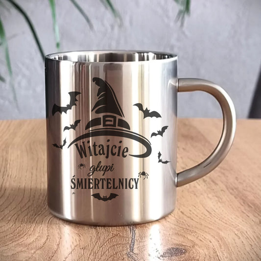 Kubek metalowy na Halloween - Witajcie głupi śmiertelnicy HL23 - StoryCups.pl