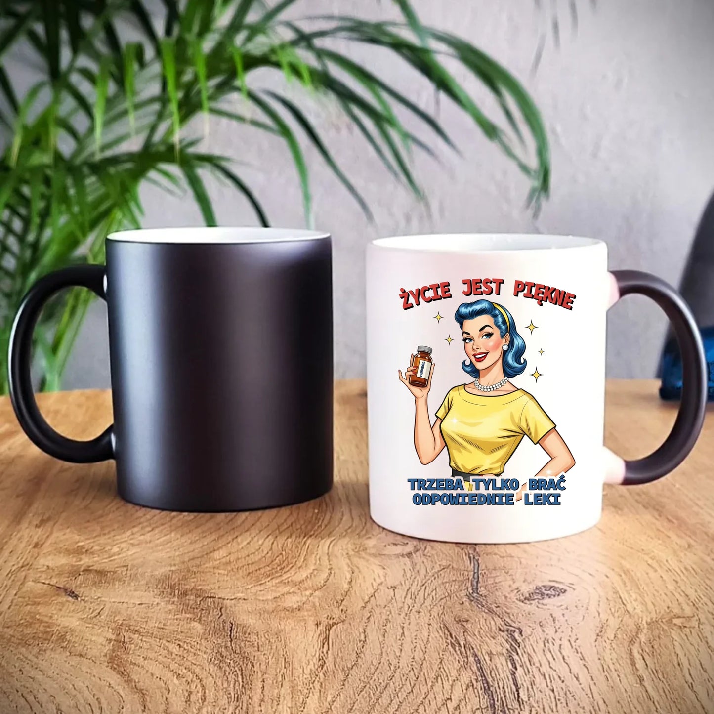 Śmieszny kubek magiczny retro - Życie jest piękne, trzeba brać odpowiednie leki DZ14 - StoryCups.pl