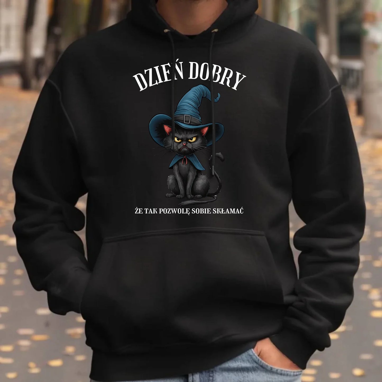 Bluza męska z kapturem halloweenowa - Dzień dobry, że tak pozwolę sobie skłamać HL27 - StoryCups.pl