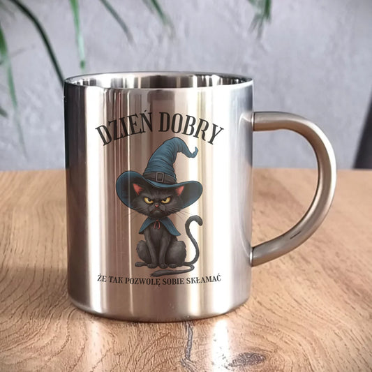 Kubek metalowy halloweenowy - Dzień dobry, że tak pozwolę sobie skłamać HL27 - StoryCups.pl