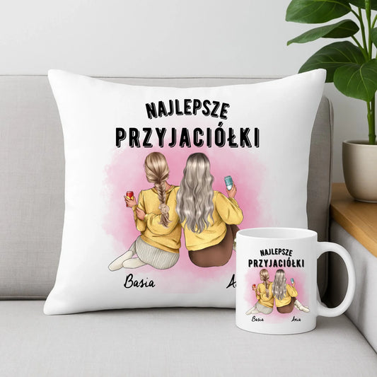 Zestaw poduszka i kubek - prezent dla przyjaciółek - Najlepsze przyjaciółki 2-4 osób - personalizowany PR01 - StoryCups.pl