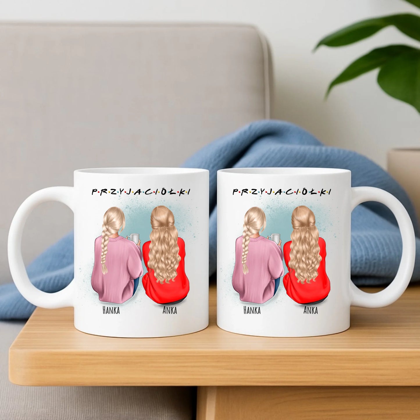 Zestaw poduszka i kubek - prezent dla przyjaciółki - personalizowane postacie 2-4 osoby PR02 - StoryCups.pl