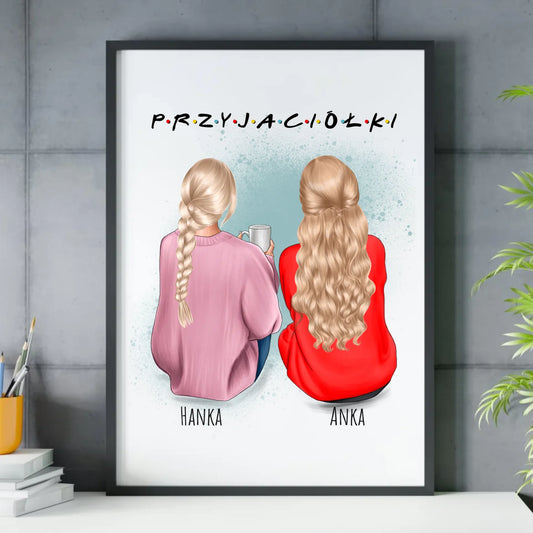 Plakat w ramie - prezent dla przyjaciółki - personalizowane postacie 2-4 osoby PR02 - StoryCups.pl