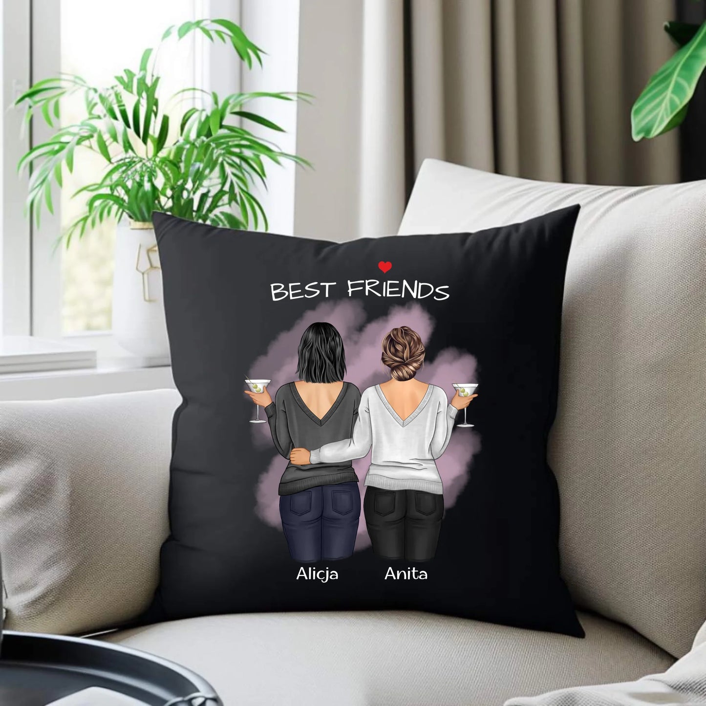 Poduszka dekoracyjna - prezent dla przyjaciółki - Best Friends - personalizowane postacie 2-4 osoby PR03 - StoryCups.pl