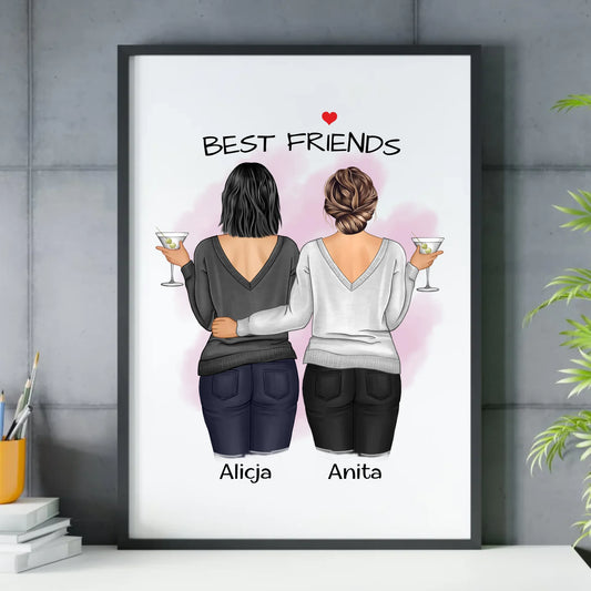Plakat w ramie - prezent dla przyjaciółki - Best Friends - personalizowane postacie 2-4 osoby PR03 - StoryCups.pl