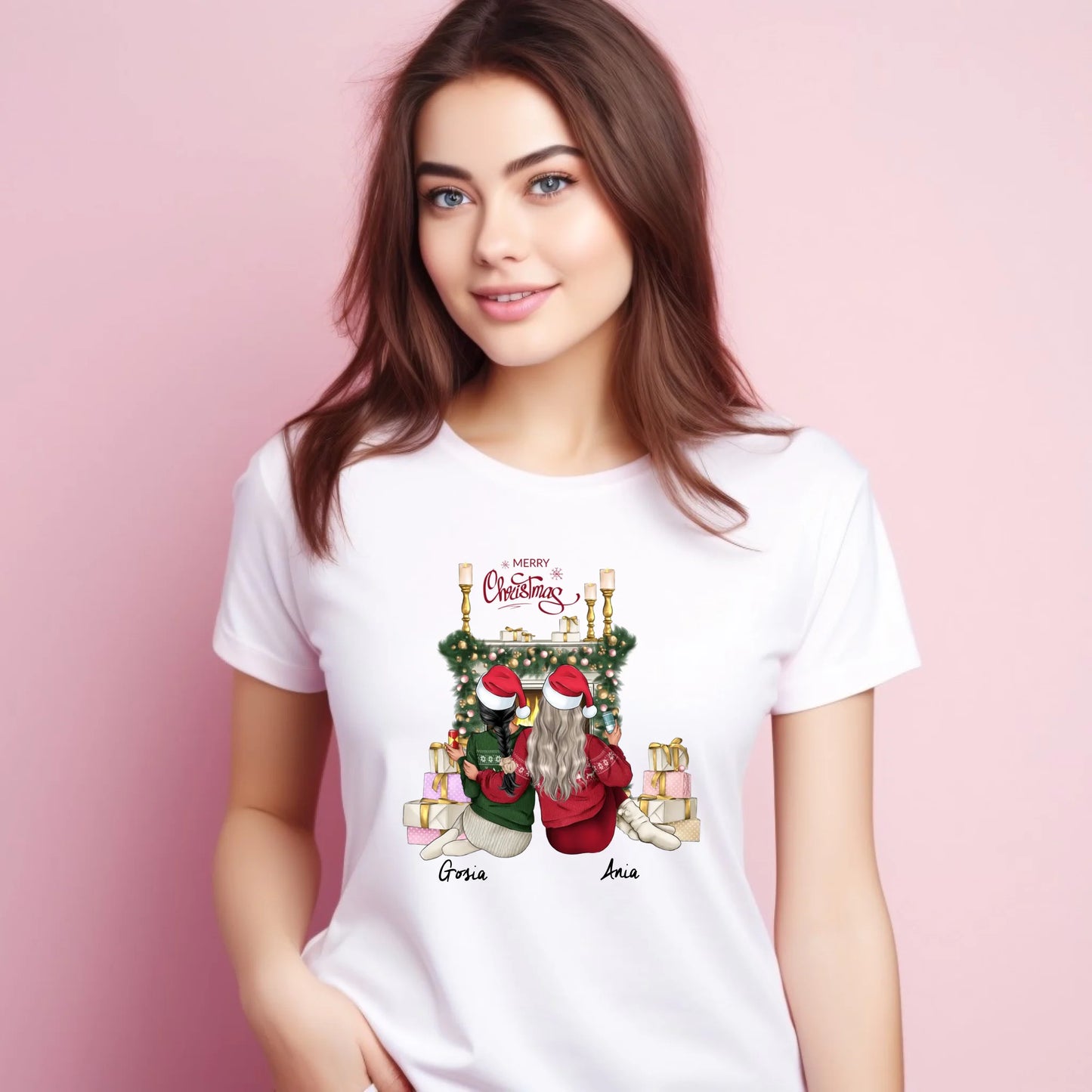 Koszulka damska świąteczna - prezent dla przyjaciółki - personalizowane postacie 2-4 osoby PR04 - StoryCups.pl