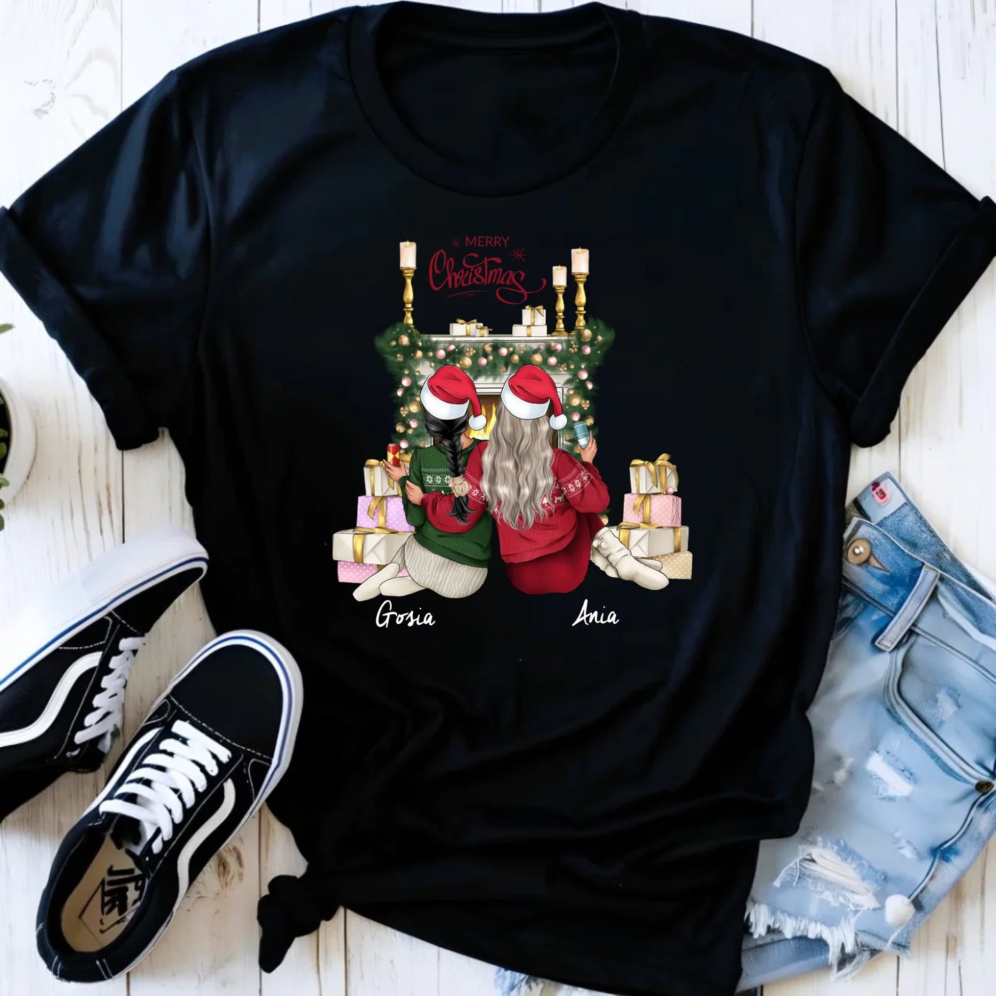 Koszulka damska świąteczna - prezent dla przyjaciółki - personalizowane postacie 2-4 osoby PR04 - StoryCups.pl