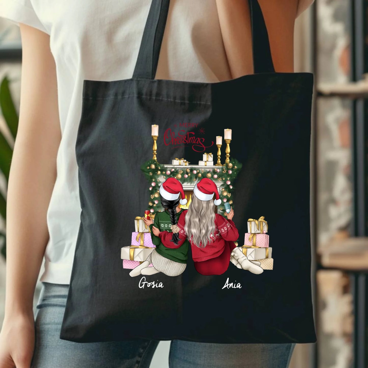 Torba świąteczna - prezent dla przyjaciółki - personalizowane postacie 2-4 osoby PR04 - StoryCups.pl