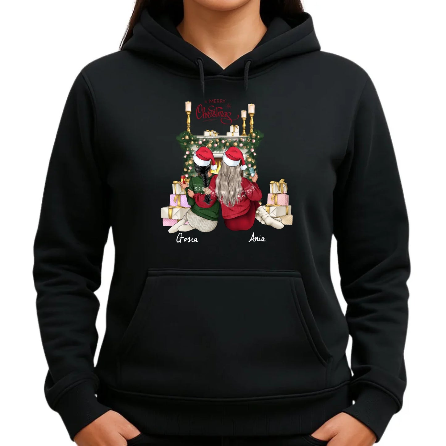 Bluza damska z kapturem świąteczna - prezent dla przyjaciółki - personalizowane postacie 2-4 osoby PR04 - StoryCups.pl