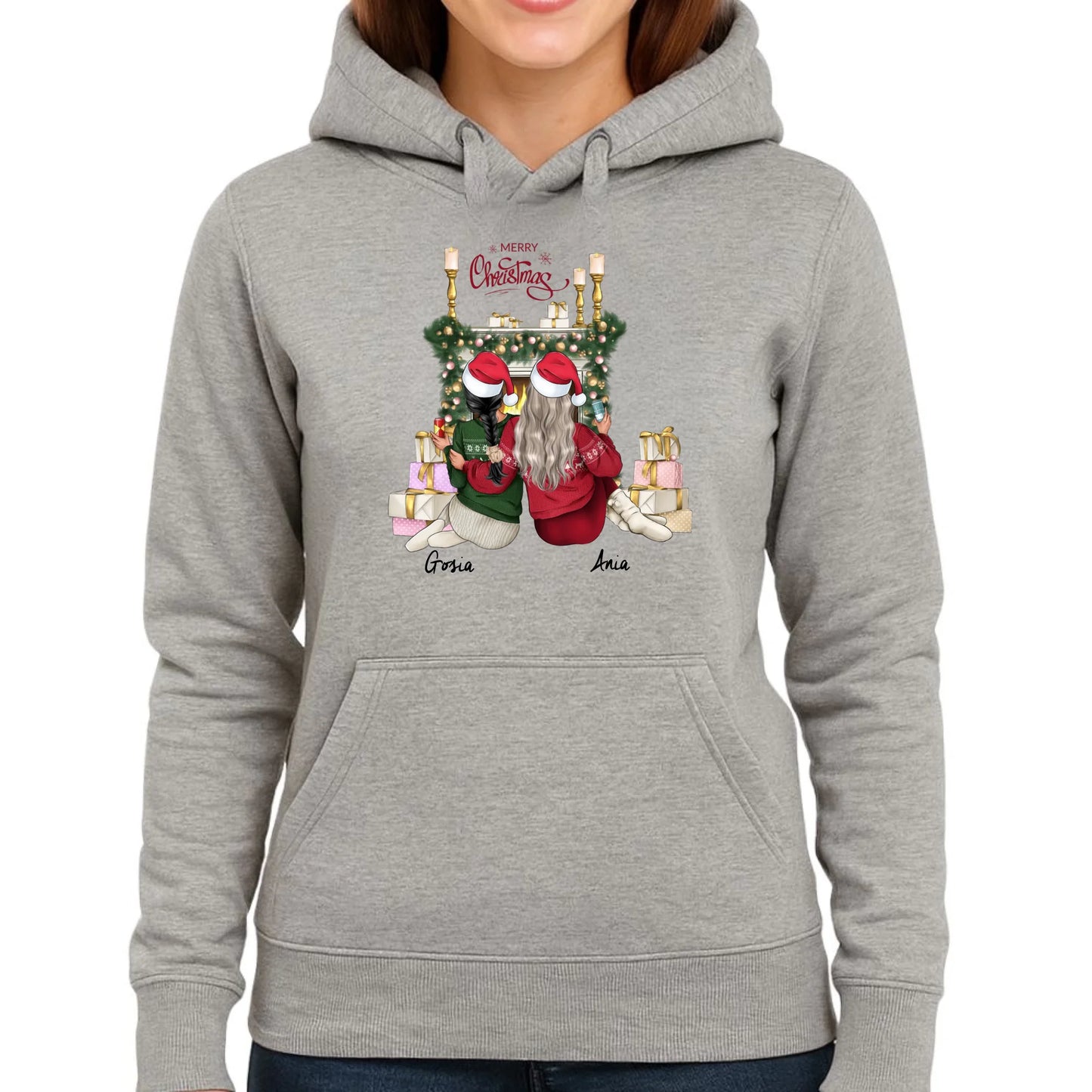 Bluza damska z kapturem świąteczna - prezent dla przyjaciółki - personalizowane postacie 2-4 osoby PR04 - StoryCups.pl