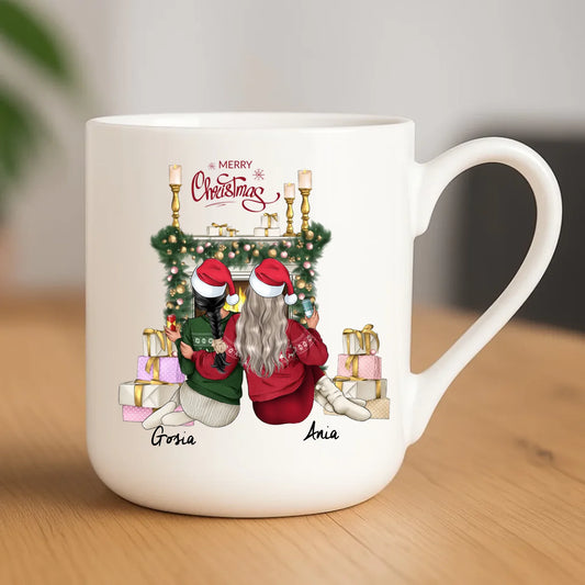 Kubek elegant świąteczny - prezent dla przyjaciółki - personalizowane postacie 2-4 osoby PR04 - StoryCups.pl