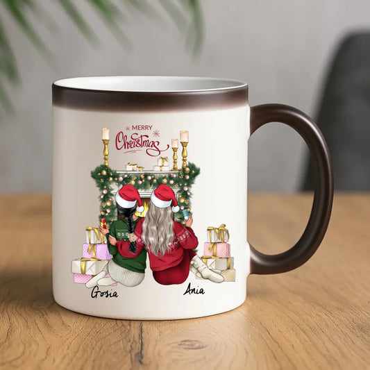 Kubek magiczny świąteczny - prezent dla przyjaciółki - personalizowane postacie 2-4 osoby PR04 - StoryCups.pl