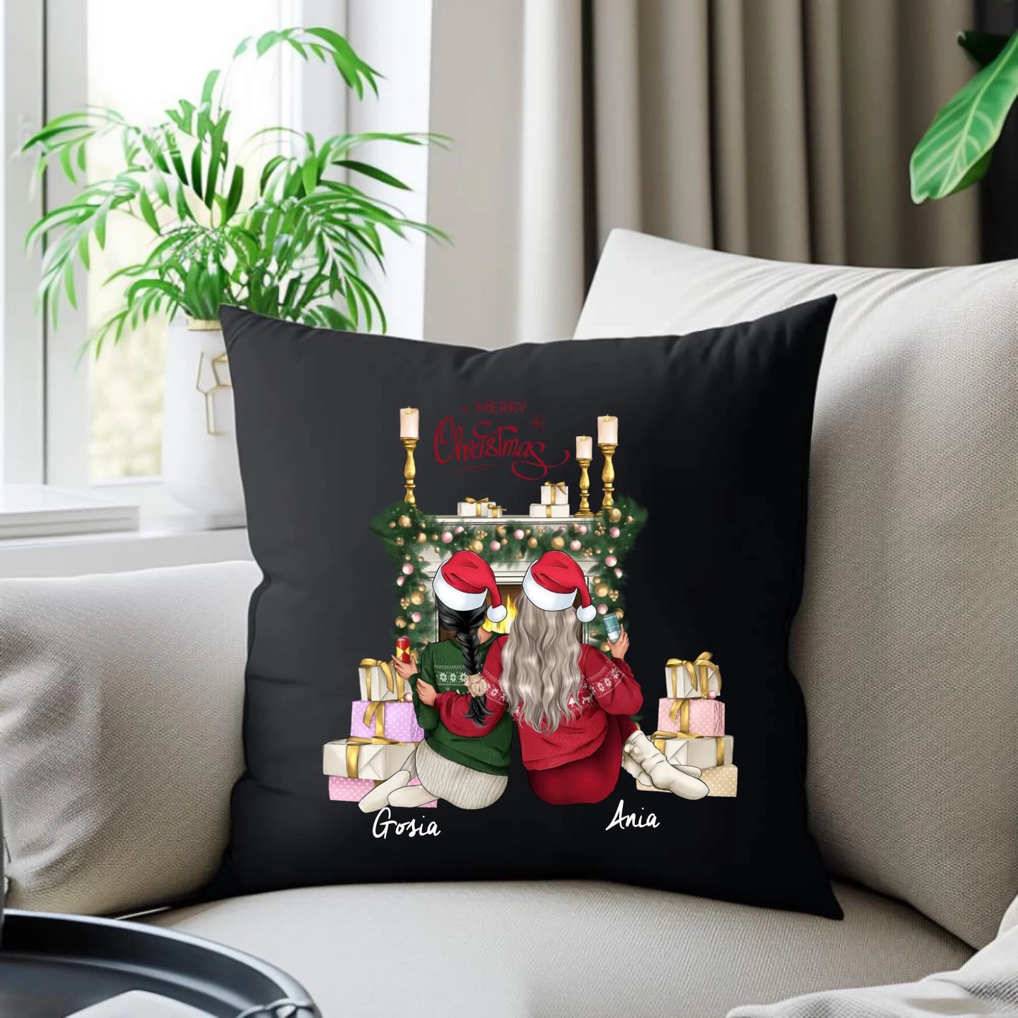 Poduszka dekoracyjna świąteczna - prezent dla przyjaciółki - personalizowane postacie 2-4 osoby PR04 - StoryCups.pl