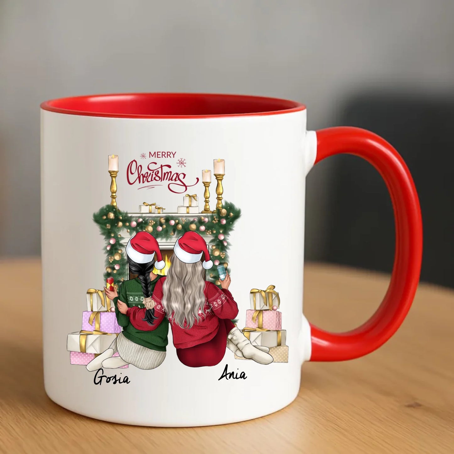 Kubek świąteczny - prezent dla przyjaciółki - personalizowane postacie 2-4 osoby PR04 - StoryCups.pl