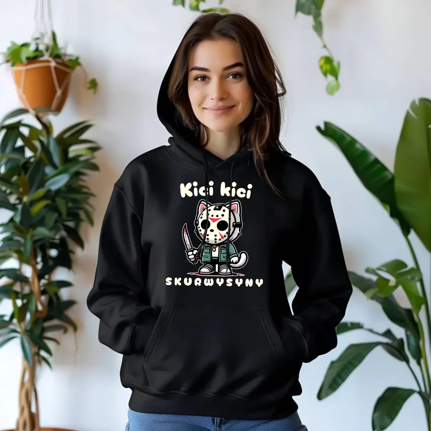 Bluza damska z kapturem na Halloween - Kici kici skurwysyny HL28