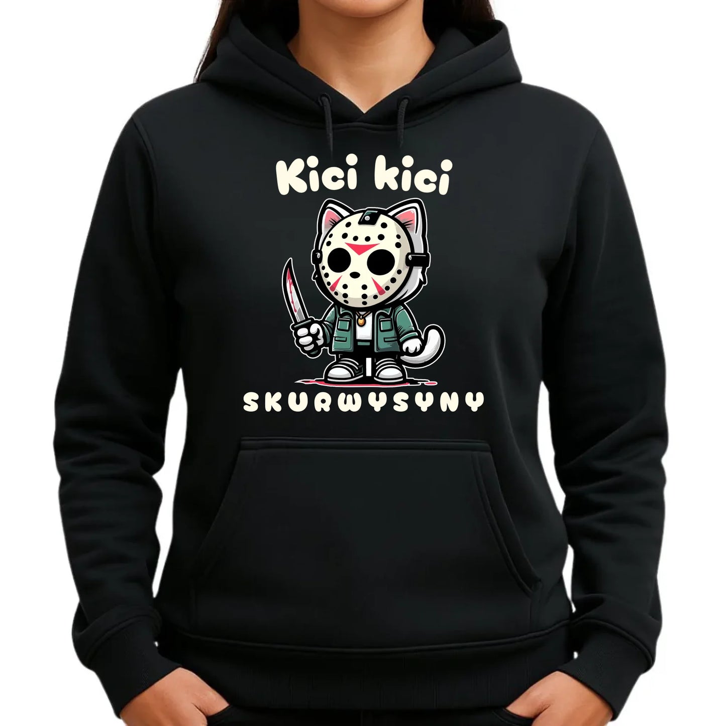 Bluza damska z kapturem na Halloween - Kici kici skurwysyny HL28