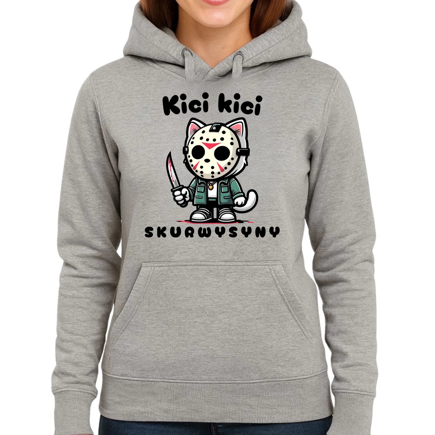Bluza damska z kapturem na Halloween - Kici kici skurwysyny HL28