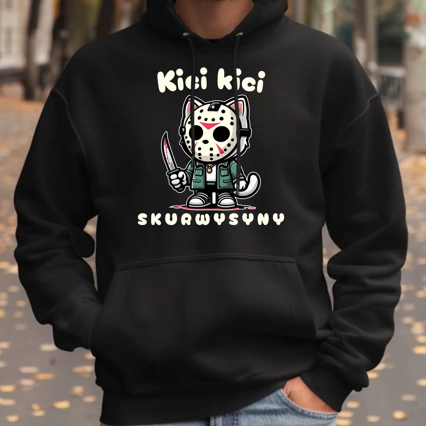 Bluza męska z kapturem na Halloween - Kici kici skurwysyny HL28