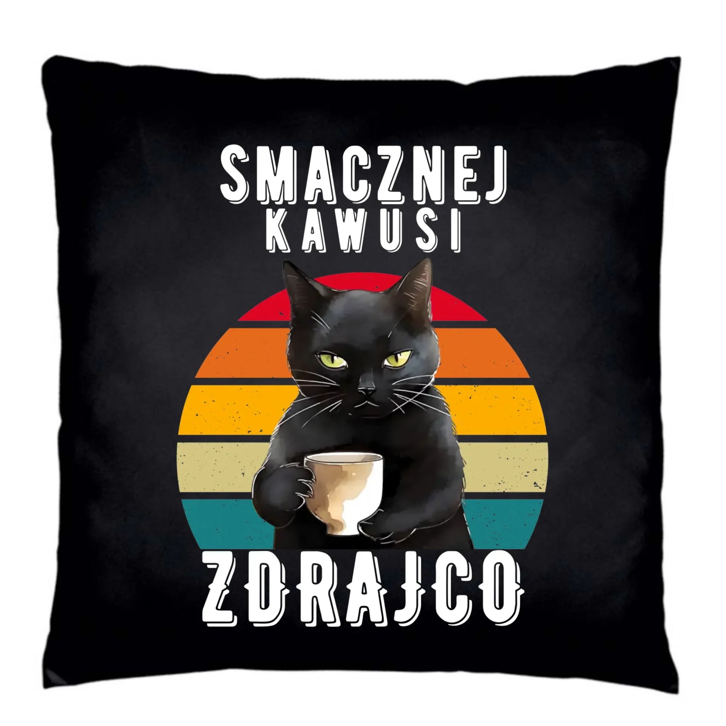 Poduszka dekoracyjna na odejście z pracy - Smacznej kawusi zdrajco OP03 - StoryCups.pl