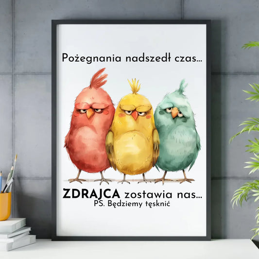 Plakat w ramie na odejście z pracy - Pożegnania nadszedł czas OP05 - StoryCups.pl