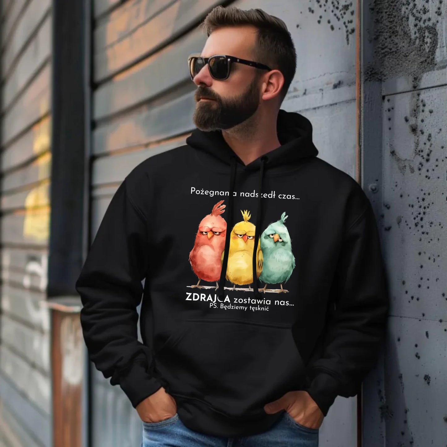 Bluza męska z kapturem na odejście z pracy - Pożegnania nadszedł czas OP05 - StoryCups.pl