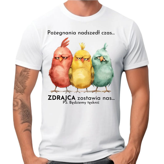 Koszulka męska na odejście z pracy - Pożegnania nadszedł czas OP05 - StoryCups.pl